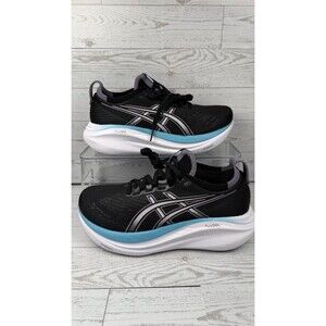 Asics Womens Gel Nimbus 27 Black Blue White Running Shoes Size 7.5 #342